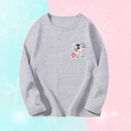 Pink Flower Heart Print Girls T-Shirt Casual White Tops Spring Long Sleeve Kids T-Shirt Kawaii Love Print Tops
