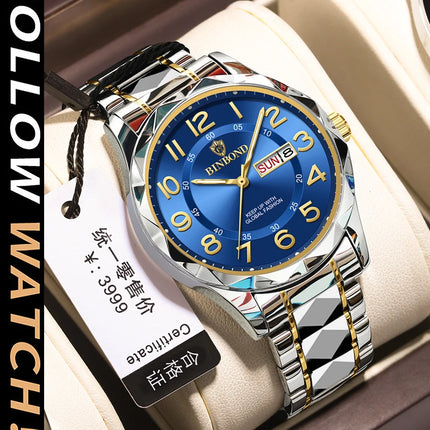 BINBOND Top Brand Luxury Men's Wristwatch Waterproof Luminous Date Week Men's Watches Stainless Steel Quartz Men's Watch Male reloj