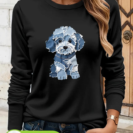 Women's Autumn and Winter 100% Pure Cotton Fashionable Casual Heart-Shaped Printed Round Neck Long-Sleeved T-Shirt Top