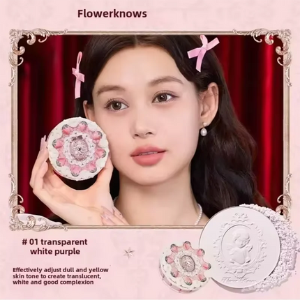 Flower Knows Shell's Jewel Collection Baked Setting Powder Flowerknows Correcting Oil-Control Powder Foundation Natural Finish