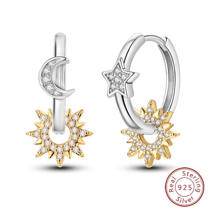 Real 925 Sterling Silver Star Earrings For Women Sparkling Zircon Ear Studs Luxury Fine Engagement Wedding Jewelry Gift For Girl