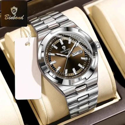 BINBOND New Luxury Quartz Men's Wristwatch Sport Men Watches Waterproof Luminous Date Week Stainless Steel Men's Watch Male Reloj
