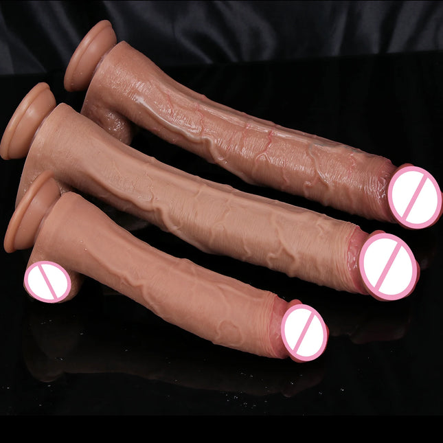 Realistic Soft Double Silicone Long Dildo 3 Colors Fake Thick Penis Vaginal Masturbation Suction Cup Cock Woman Man Anal Sex Toy