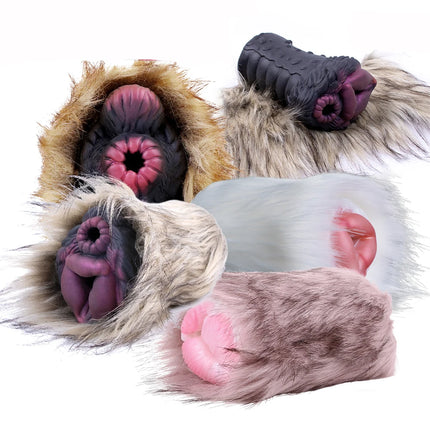 ELKKOST Silicone Animal Fantasy Male Masturbator with Fur Pocket Stroker Pussy Penis Sleeve Fake Vagina Anal Sex Toys for Men