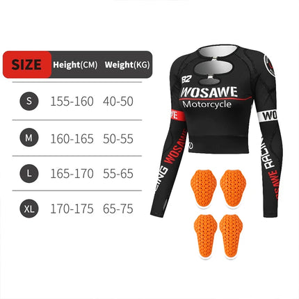 WOSAWE Motorcycle Jacket Women Summer Hollow Mesh Breathable Long Sleeve Motorbike Riding Gear External Removable Pads Short Top