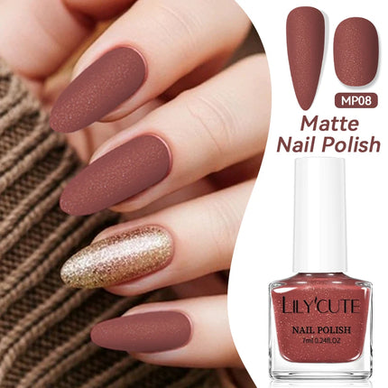 LILYCUTE 7ml Matte Nail Polish Velvet Effect Pearl Shell  Air Dry Nail Art Varnish No Need Lamp Manicure Glitter Nail Care Polis