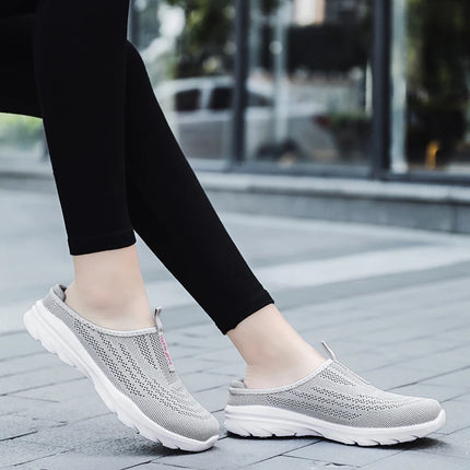 Women's Ultra Light Oversized Running Shoes, Fashionable Fly Woven Breathable Mules Sports Sneakers Plus Size 35-42