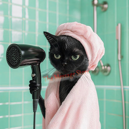 Funny Black Cat Bathroom Retro Mint Color Bathroom Toilet Bathtub Aesthetic Art Poster Canvas Painting Wall Pictures Home Decor
