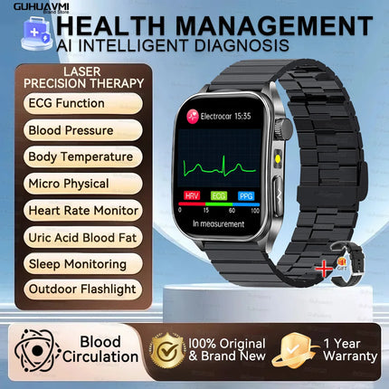 2026 New Health Smart Watch Laser Therapy Reduce Three Highs Blood Oxygen Pressure Uric Acid Blood Lipid ECG Smartwatch For Man