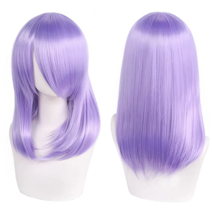 High Quality 40cm Medium Cosplay Wig With Bang Black Blond Pink Red Blue Purple Heat Resistant Synthetic Hair Wigs
