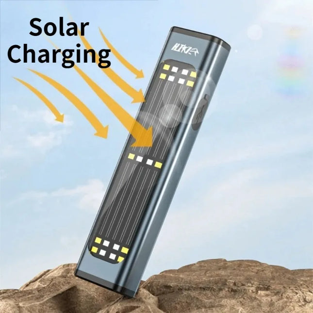 Portable Flashlight EDC Solar Powered Work Light Magnetic Repair Lamp Type-C Charging Outdoor Emergency Warning Light