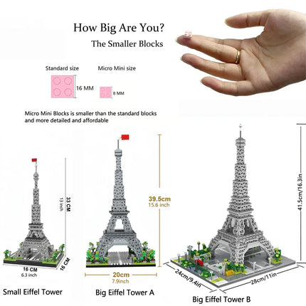 Knew Built Exquisite Paris Eiffel Tower Micro Mini Building Blocks Toys Set: LED Illuminated, Perfect Gift Illuminate Your World