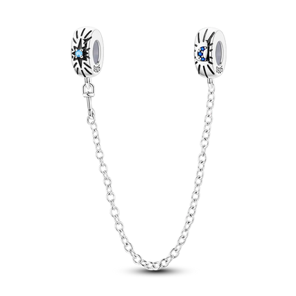 Sparkling Clear Silver Safety Chain 925 Sterling Silver Safety Chain Charm Beads Fit Original Bangle Bracelet DIY Jewelry