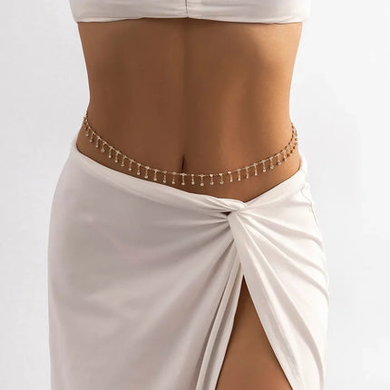 Beach Bikini Waist Chain Simple Double-layer Rhinestone Pentagram Pendant, Versatile Female Sexy Crystal Body Chain