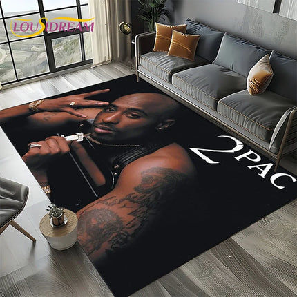 Rapper Eminem Tupac 2pac Hip-Hop Rap God Carpet Rug for Living Room Bedroom Home Sofa Decoration, Area Rug Non-slip Floor Mat