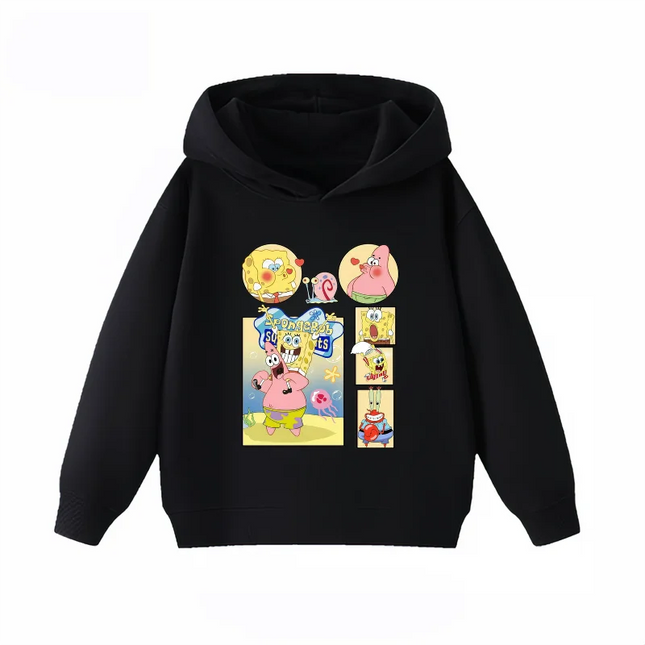 Potdemiel Cute SpongeBob Children's Sweatshirt, Boys' and Girls' Top, Autumn and Winter Warm Hooded Sportswear for Kids