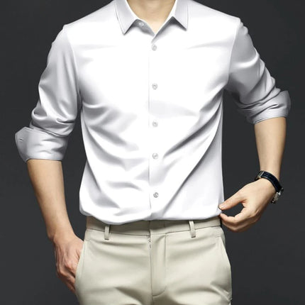 S-6XL Men's Blue Shirt Business Leisure Social Fashion High Quality Ice Silk Shirt Casual Work Top