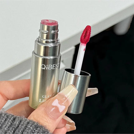 QIBEST Watery Mirror Lip Gloss Long-lasting Moisturizing Easy Wearing Water Glass Lip Glaze Hydrating Sexy Red Lip Tint Makeup