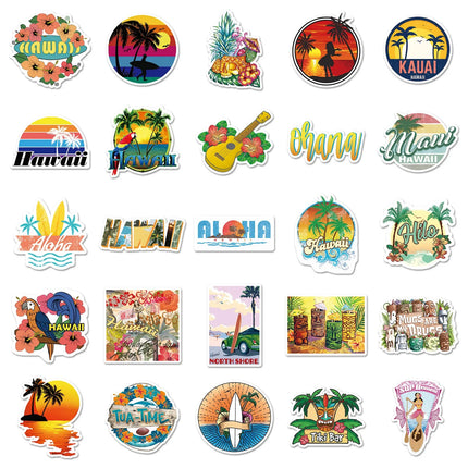 50PCS Outdoor Hawaii Surfing Stickers Summer Tropical Beach Surfing Waterproof DIY Surfboard Skateboard Phone Cup Kid Toys Gift