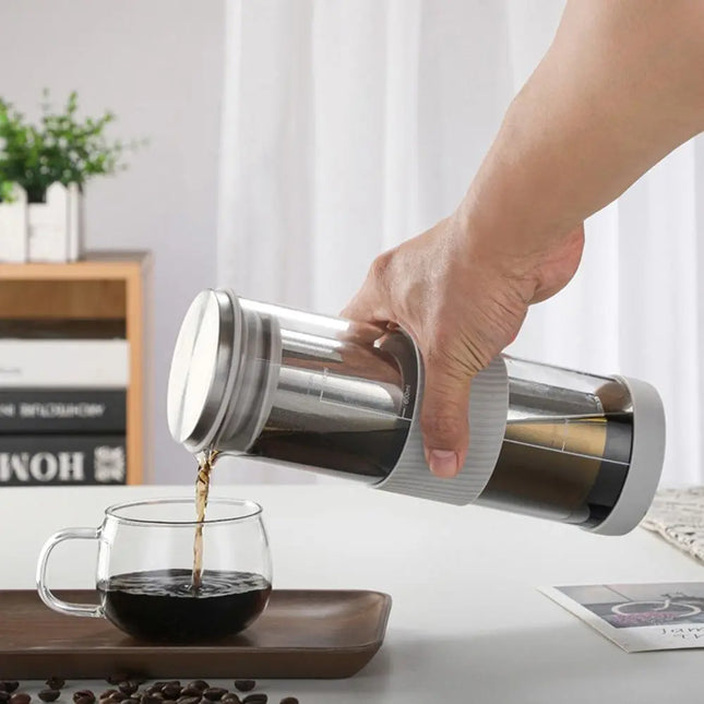 Large Capacity Cold Brew Coffee Maker Airtight Lid Handle Iced Tea Maker Coffee Pot Non-slip Silicone Bottom Glass Coffee Carafe