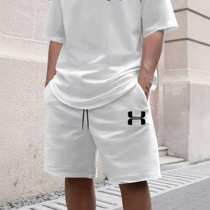 2026 Men's Sporty Suit Set, Including Short Shirt and Sports Shorts, Two Casual Suits