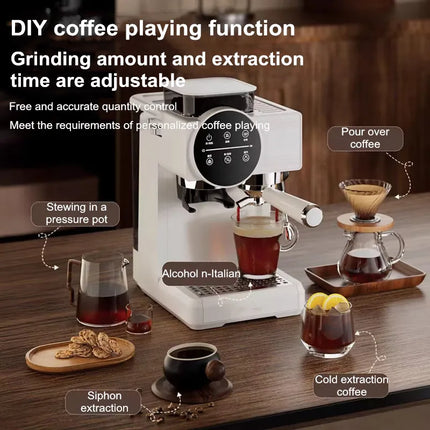 Semi-Automatic Italian Coffee Machine Commercial Grade 15Bar Pressure, Built-in Taper Grinder, Cold And Hot Double Extraction