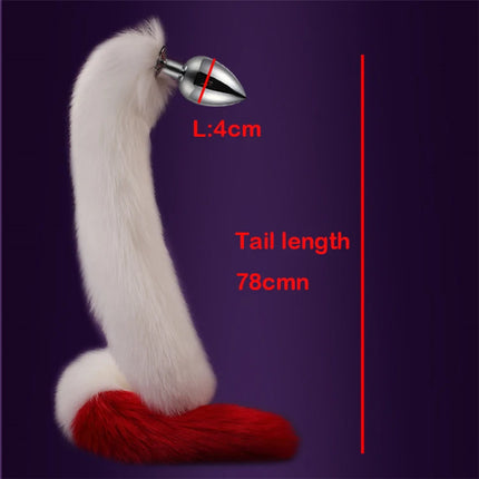 78cm Red Long Fox Tail Anal Plug Metal Butt Plug Prostate Massager Erotic Cosplay Accessories Adult Novelty Sex Toys For Couples