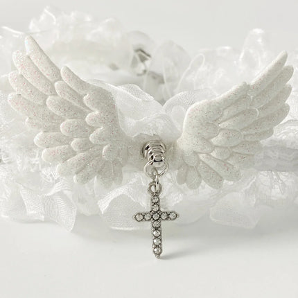 Sexy Black White Lace Lolita Choker Goth Crystal Cross Pendant Angel Wings Rivet Necklace for Women Charm Party Jewelry Gift