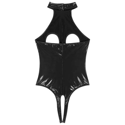 Latex Lingerie Cutout Bodysuit Halter Backless Crotchless Open Cup Teddies Clubwear Erotic Sexy New Hot Women Leotard