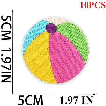 10PCS Couple BULK Vacation Embroidery Cloth Sticker Summer Beach Patch Clothes Decoration Swimming Ring Beach Ball Computer