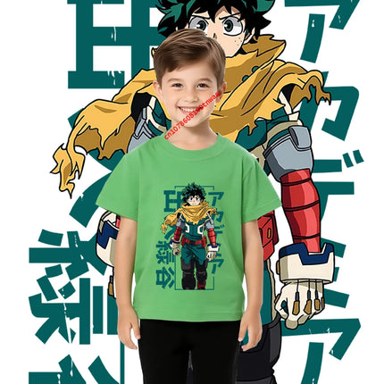 Kids Cotton Tshirt Mha Midoriya Print Anime Cartoon Tops for Boys Girls 100-160cm Casual Tee Children Clothing