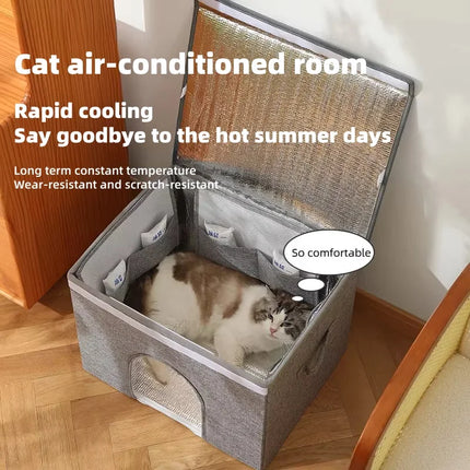 Cat Cooling Bed Portable Air Conditioner House Foldable Pet Igloo Nest with Ice Packs for Small Medium Cats Kittens