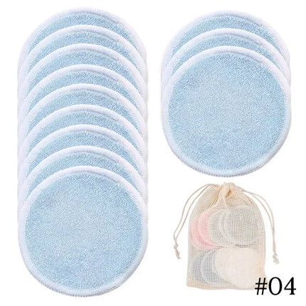 Reusable Bamboo Fiber Makeup Remover Pads 12pcs/Pack Washable Rounds Cleansing Facial Cotton Make Up Removal Pads Tool