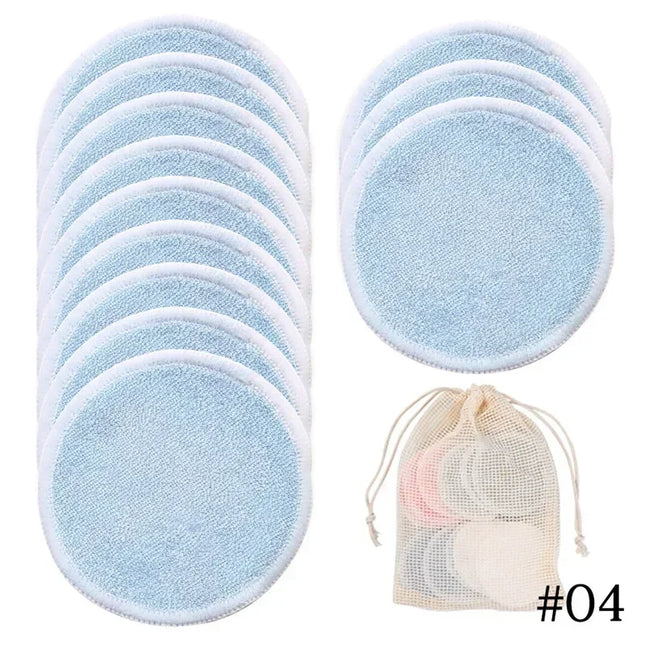 Reusable Bamboo Fiber Makeup Remover Pads 12pcs/Pack Washable Rounds Cleansing Facial Cotton Make Up Removal Pads Tool