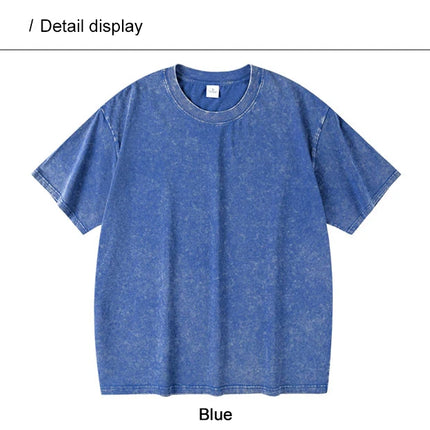 Washed And Distressed 230g Heavyweight Cotton Short Sleeved T-shirt Versatile Men Women Summer Solid Color Loose T Shirts Top