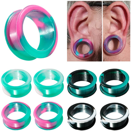 PAIR Soft Silicone Ear Gauges Marble Pearlized Flesh Tunnels Plugs Stretchers Expander Double Flared Flesh Tunnels Ear Piercing