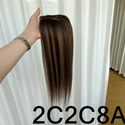 12 Inch 30cm Brazilian Human Hair Topper with 7x11 Swiss Lace Base Invisible Scalp Clip on Natural Blend for Thin Crown Hair