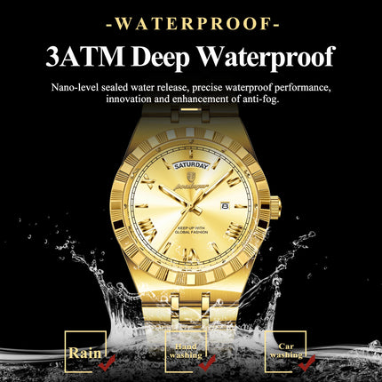 POEDAGAR Business Man Watch Week Date Waterproof Luminous Original Watches For Men Stainless Steel Men's Quartz Wristwatch Reloj