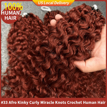 Kinky Curly Crochet Human Hair for Braids #33 Reddish Brown Colored Bulk Human Hair Pixie Curly Miracle Knots Feather Bulk Hair