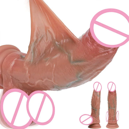 Adult Sex Toys Double Layer Silicone Big Dildo Anal Butt Plug Realistic Skin Sliding Foreskin Masturbator Big Sex Toy for Women