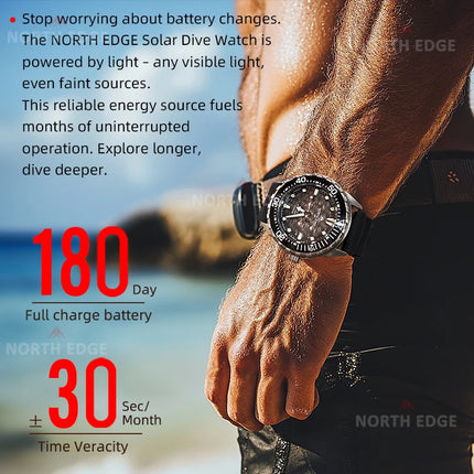 NORTH EDGE TRITON-TI Titanium Stainless Solar-Powered Diving Watch Luxury Quartz Watches For Men 300M Waterproof 180+ Day Power