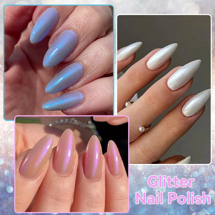 LILYCUTE 7ml Pink Glitter Nail Polish Colorful Bright Shining Pearl Effect Nail Art DIY Decoration No Need of Lamp to Cure