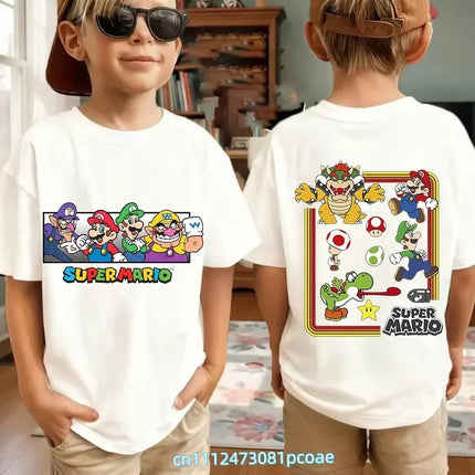 New Super Mario and Luigi Anime Children's Cotton Short-sleeved T-shirt, Cartoon Game Trendy Top for Boys' Casual Short Sleeves.