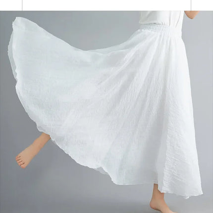 Fashion Solid Cotton Linen Women Skirts Maxi Elegant Harajuku Saia Casual Loose Long Skirt Ladies Clothes Faldas Ropa Mujer