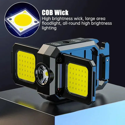 Mini Multifunctional LED Flashlight Keychain Light Double COB Lights USB Rechargeable with 90° Foldable Emergency Portable Light