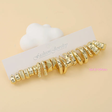 10-40 Pairs Fashionable Golden Spray-Coated Plastic Earrings, Minimalist Geometric Earrings for Ladies' All-Day Wear
