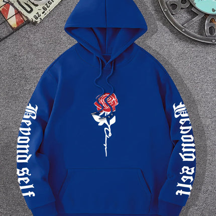 Rose Artistic Letter Printed Hoodies Casual Street Women Sweatshirts Comfortable Fleece Pullover Crewneck Loose Female Clothes