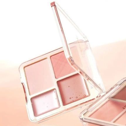 4-Color Pink Peach Blush & Highlighter Palette - Matte Cream Powder, Brightening Color-Boosting Cheek Makeup Rouge