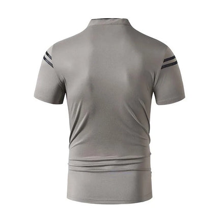 2025 New Men's Casual Fashion Solid Color Short Sleeved Polo Shirt Stand Up Collar Versatile Comfortable Top