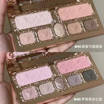 Flower Knows Strawberry Cupid Collection Matte Glitter Shimmer Eyeshadow Face Palette Highlight Blush Longlasting Makeup Palette